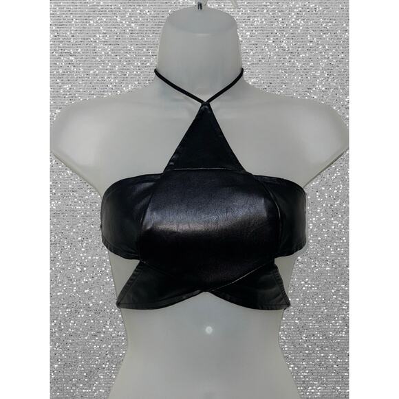 New Small Black Star Backless Halter Top Crop Blouse Sleeveless Vegan Goth Y2k - Picture 1 of 3